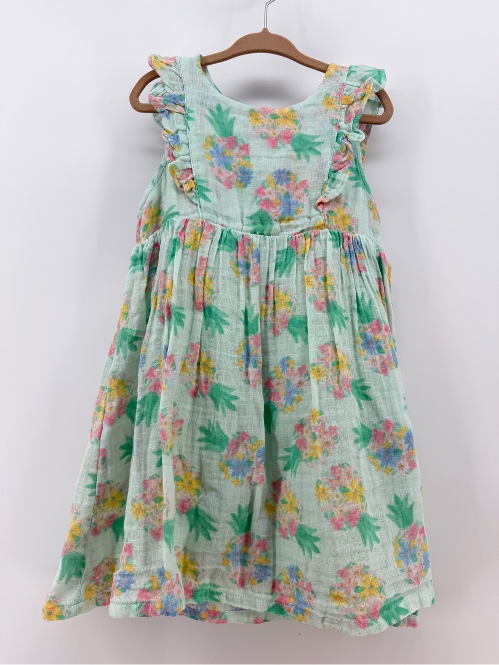 Angel Dear Girls Floral Pineapple Cotton Muslin Dress – Estimated Size 6 Small